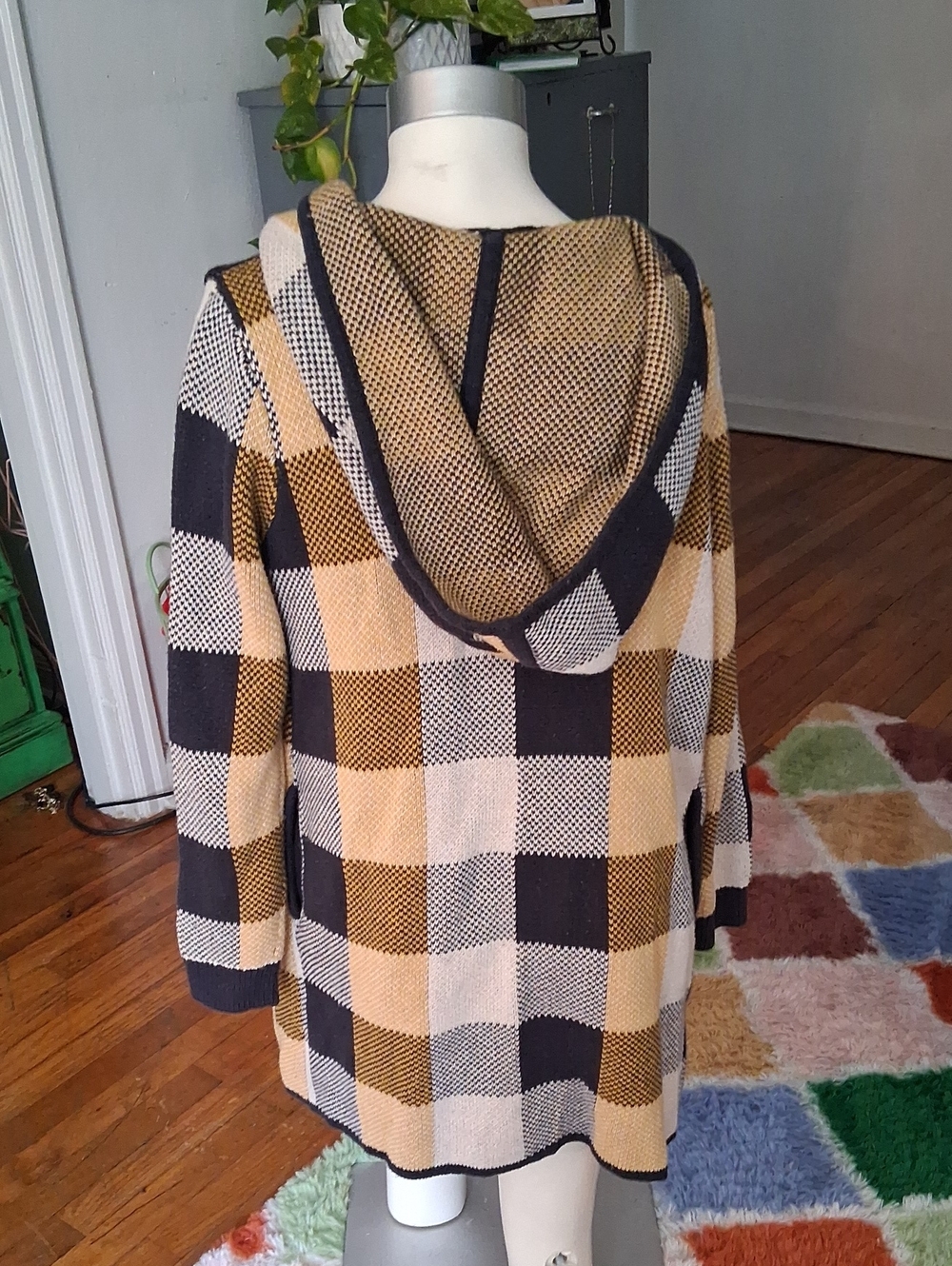 Cabi Hooded Long Plaid Sweater Cardigan - Picture 3 of 11